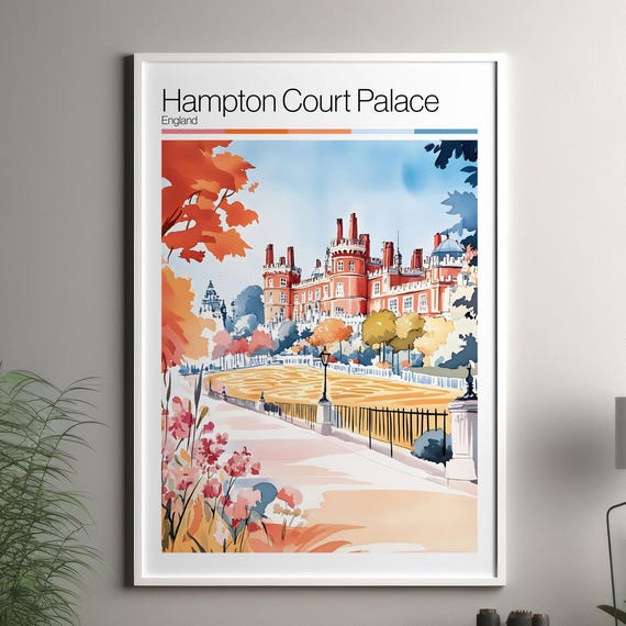 Hampton Court Palace Print Soft Colors Travel Poster United Kingdom City Art Decor