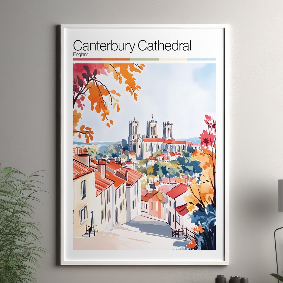 Canterbury Cathedral England Autumn Town Watercolor Travel Poster