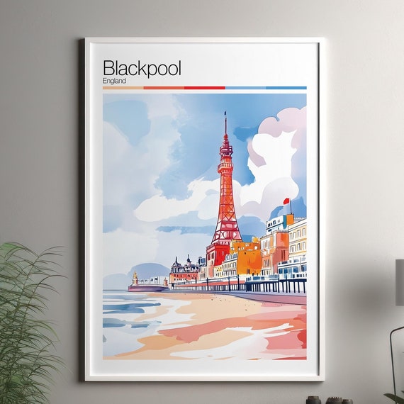 Blackpool Print Soft Colors Travel Poster Colourful Wall Art United Kingdom City Decor
