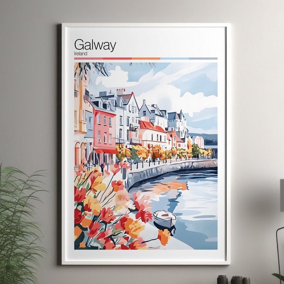 Galway Print Soft Colors Travel Poster Colourful Wall Art Ireland City Decor For