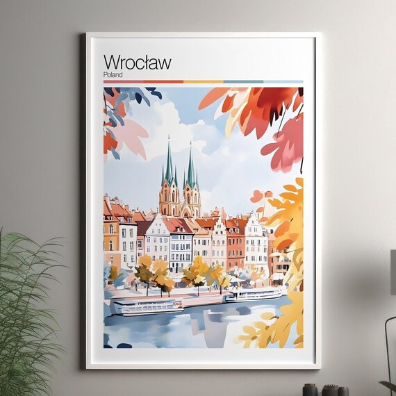 Wroclaw Poland Cathedral Watercolor River Old Town Rooftops Travel Poster