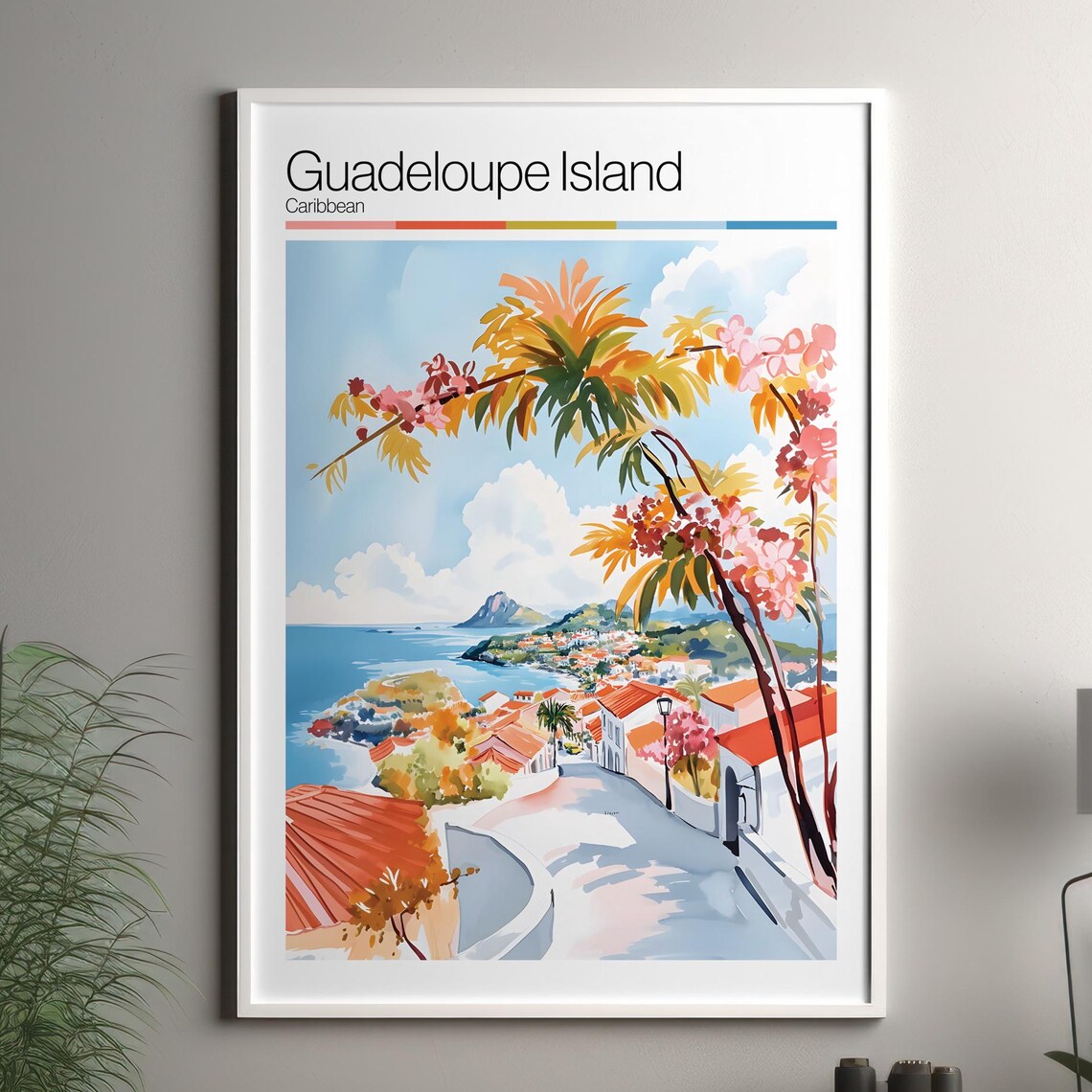 Guadeloupe Island Caribbean Watercolor Travel Poster Tropical Art