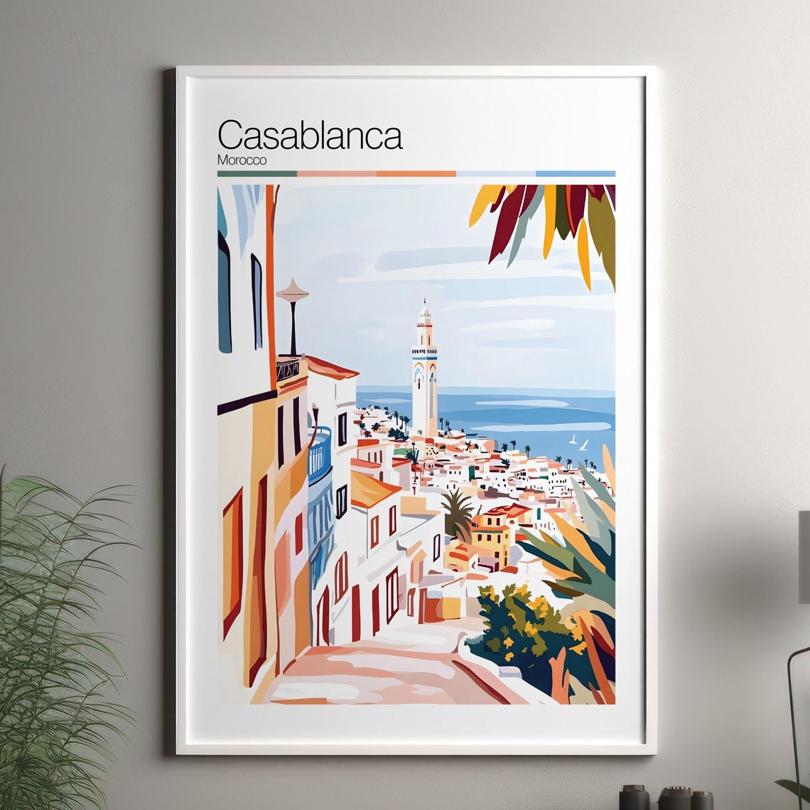 Casablanca Print Soft Colors Travel Poster Colourful Wall Art Morocco City Decor