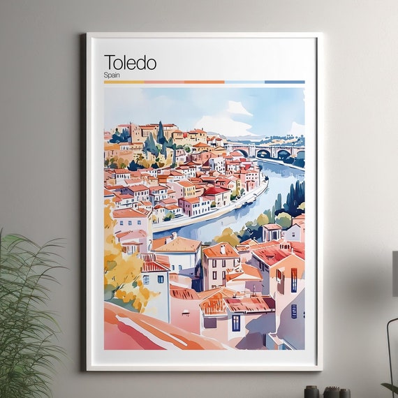 Toledo Print Soft Colors Travel Poster Colourful Wall Art Spain City Decor For