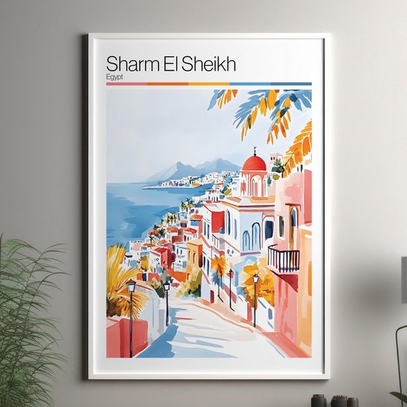 Sharm El Sheikh Soft Colors Travel Poster Print Colourful Wall Art Egypt City Decor