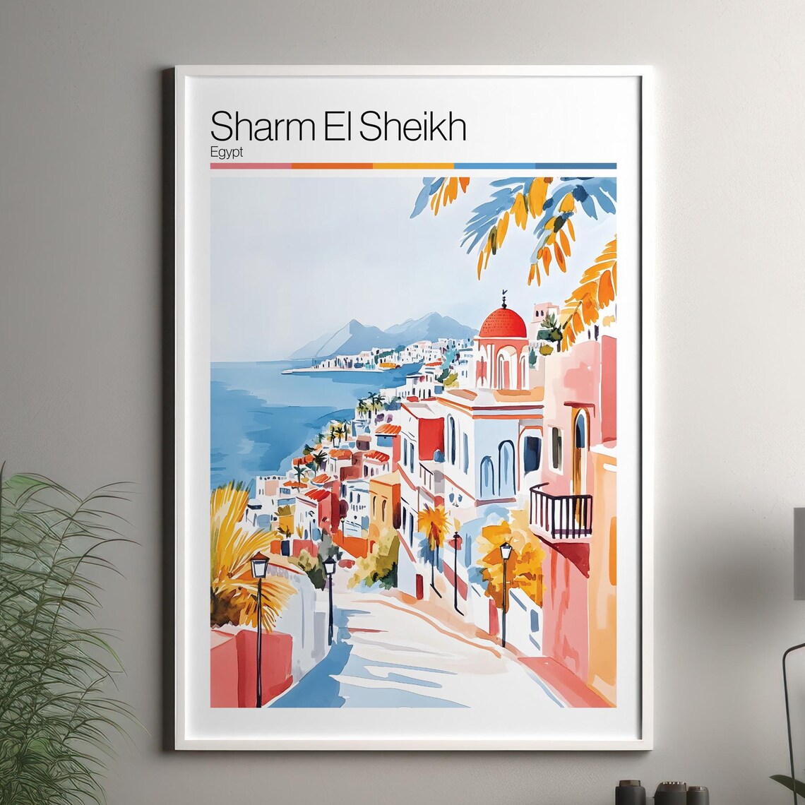 Sharm El Sheikh Egypt Watercolor Travel Poster Red Sea Bay Coast Street Scene