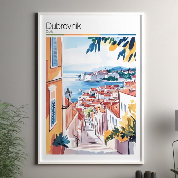 Dubrovnik Print Soft Colors Travel Poster Colourful Wall Art Croatia City Decor For
