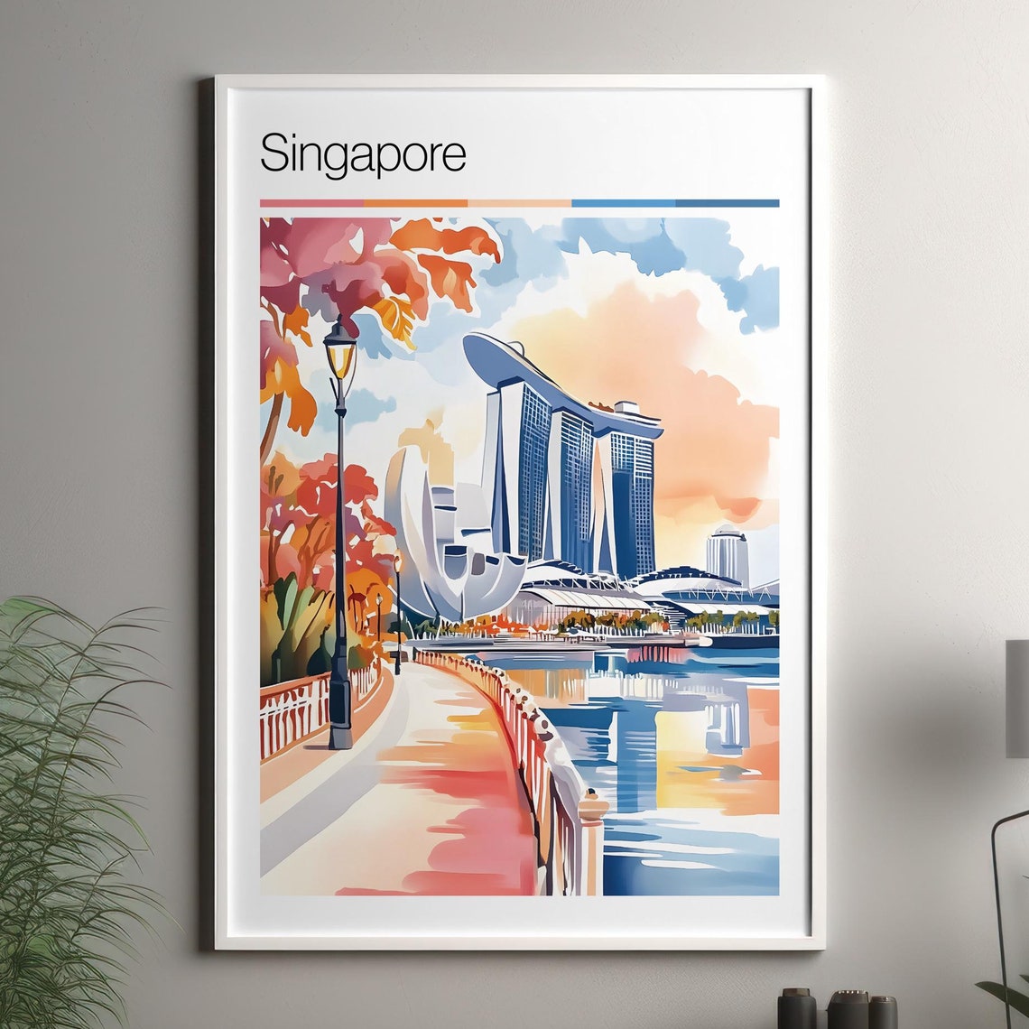 Singapore Print Soft Colors Travel Poster Colourful Wall Art City Decor For