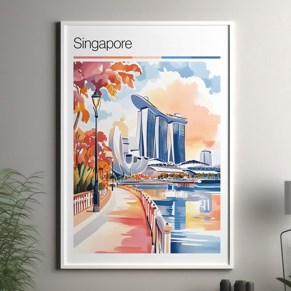 Singapore Print Soft Colors Travel Poster Colourful Wall Art City Decor For