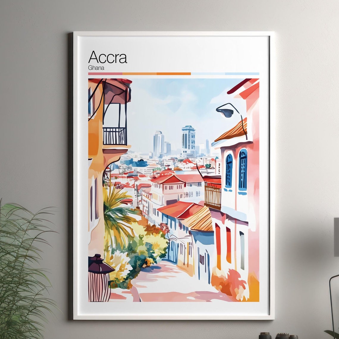 Accra Print Soft Colors Travel Poster Colourful Wall Art Ghana City Decor For