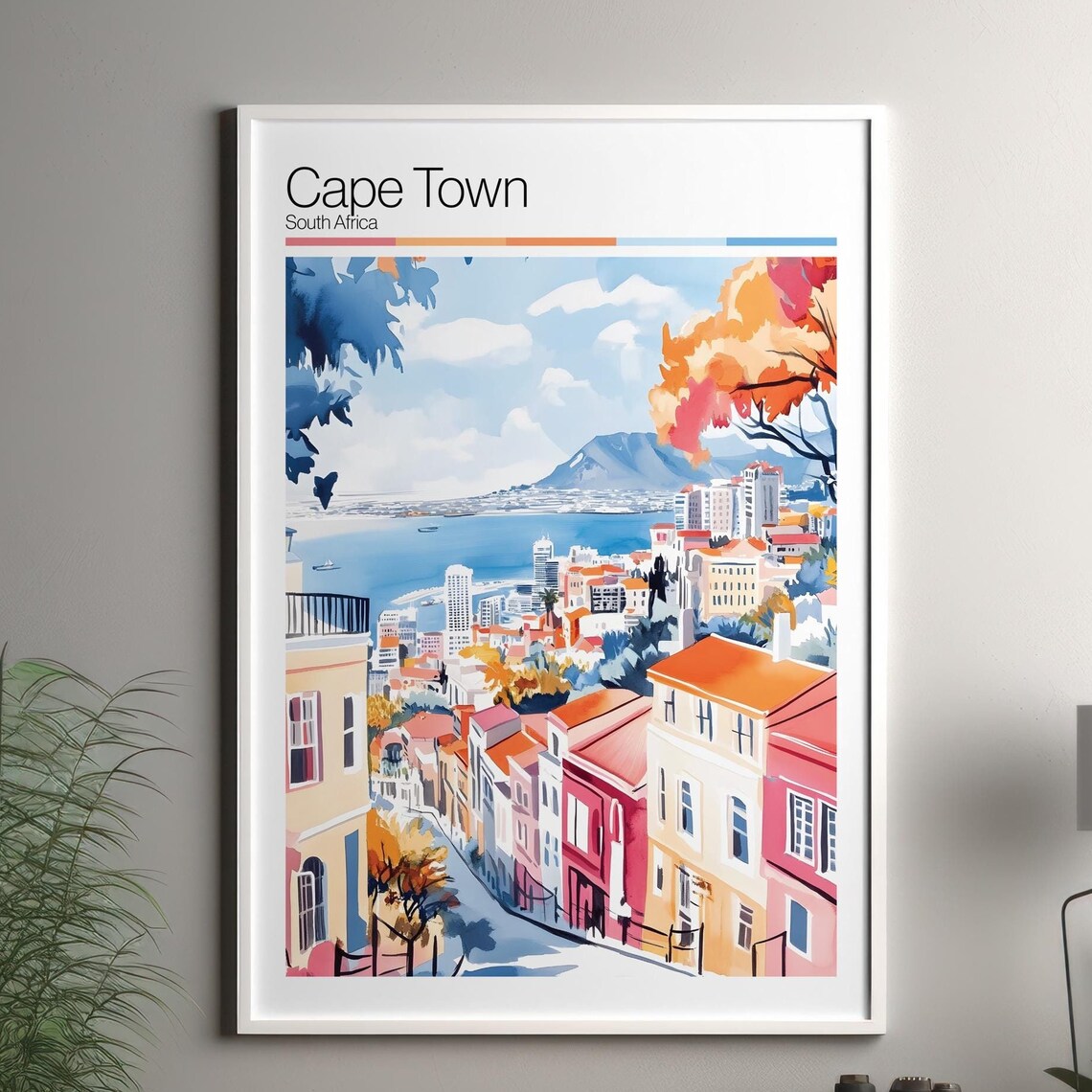 Cape Town South Africa Table Mountain Watercolor City Travel Poster