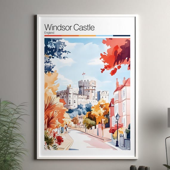Windsor Castle Soft Colors Travel Poster Print Colourful Wall Art United Kingdom City Decor