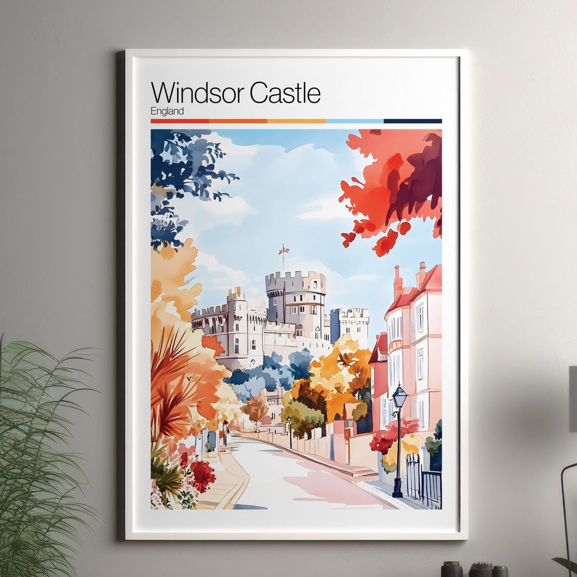Windsor Castle England Watercolor Travel Poster Royal Residence Art