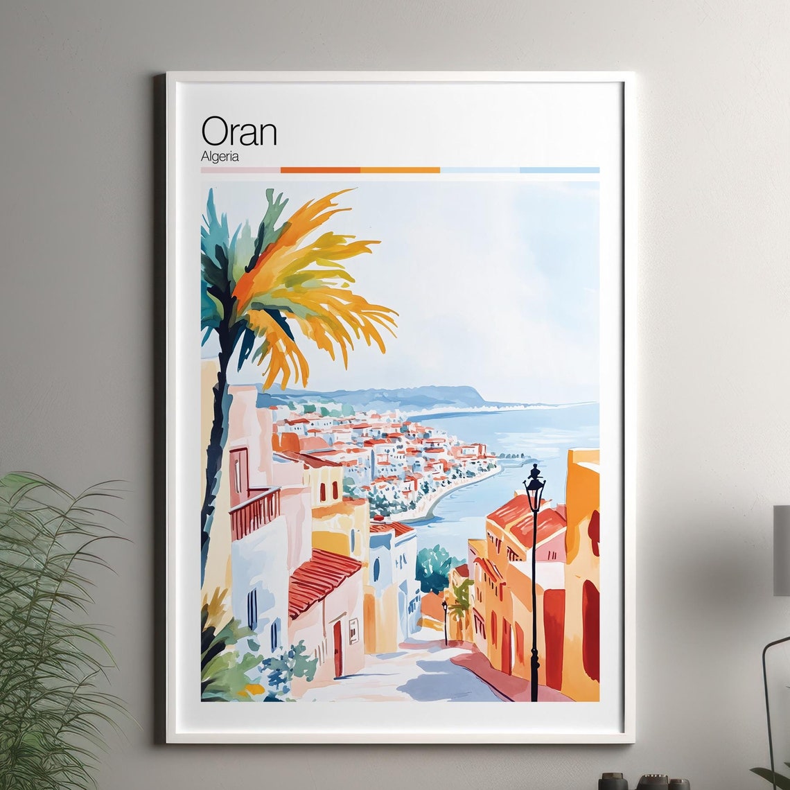 Oran Print Soft Colors Travel Poster Colourful Wall Art Algeria City Decor For