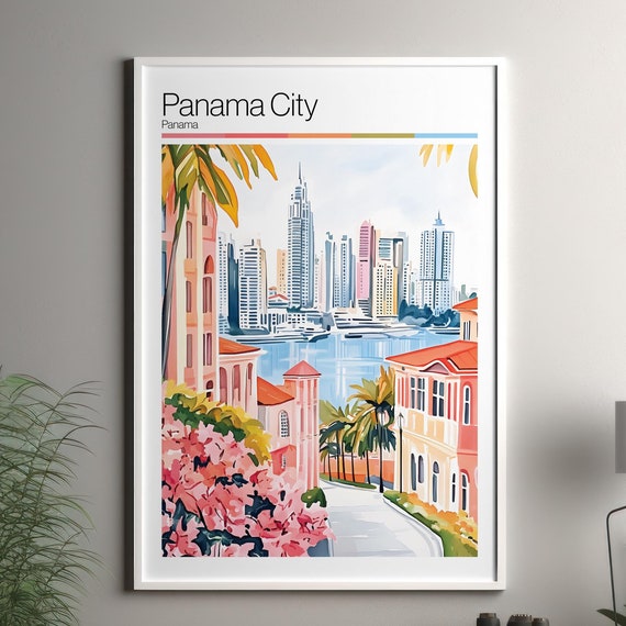 Panama City Print Soft Colors Travel Poster Colourful Wall Art Decor
