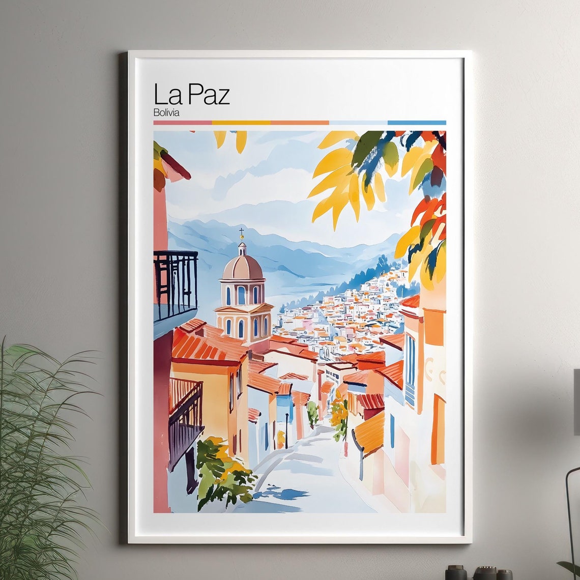 La Paz Bolivia Hillside City Colorful Mountain Travel Poster
