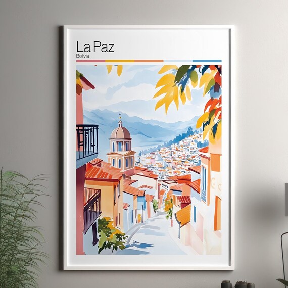 La Paz Bolivia Hillside City Colorful Mountain Travel Poster