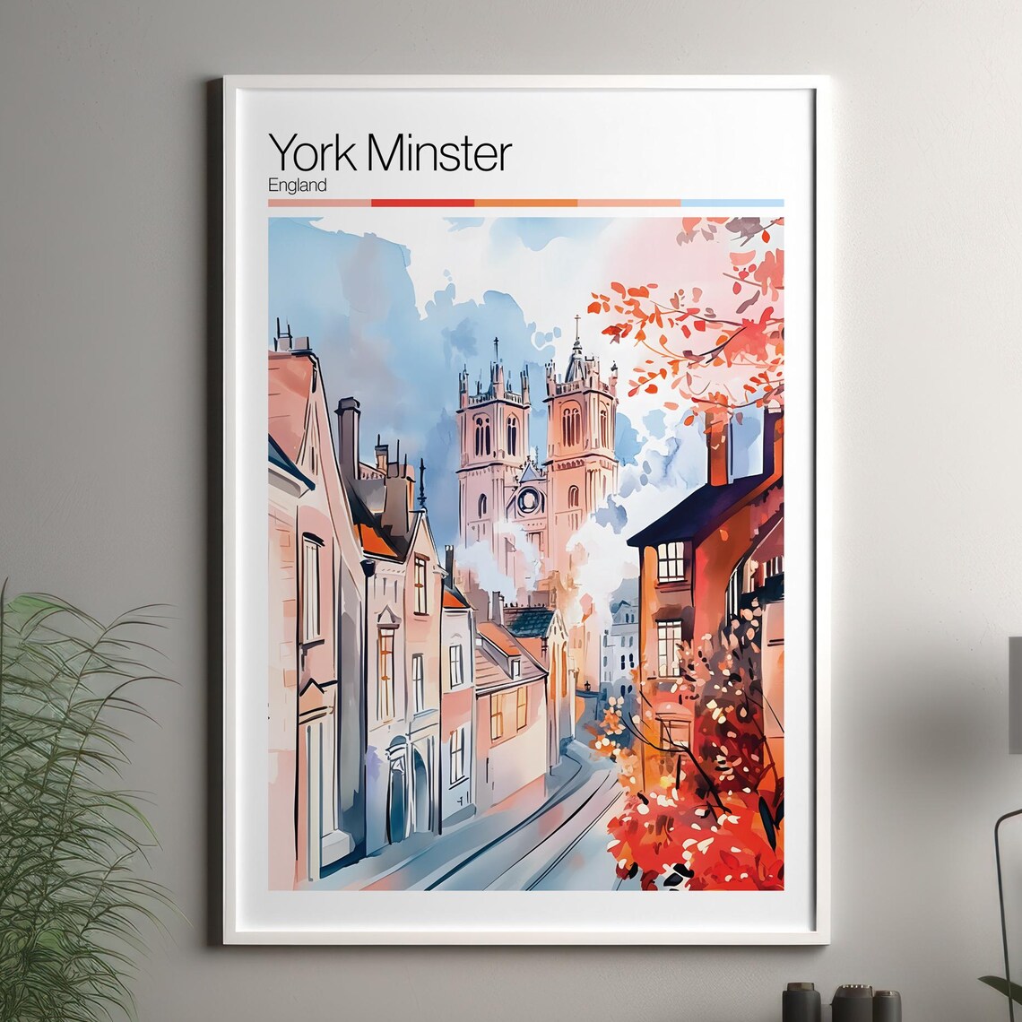 York Minster England Watercolor Travel Poster Gothic Cathedral Art