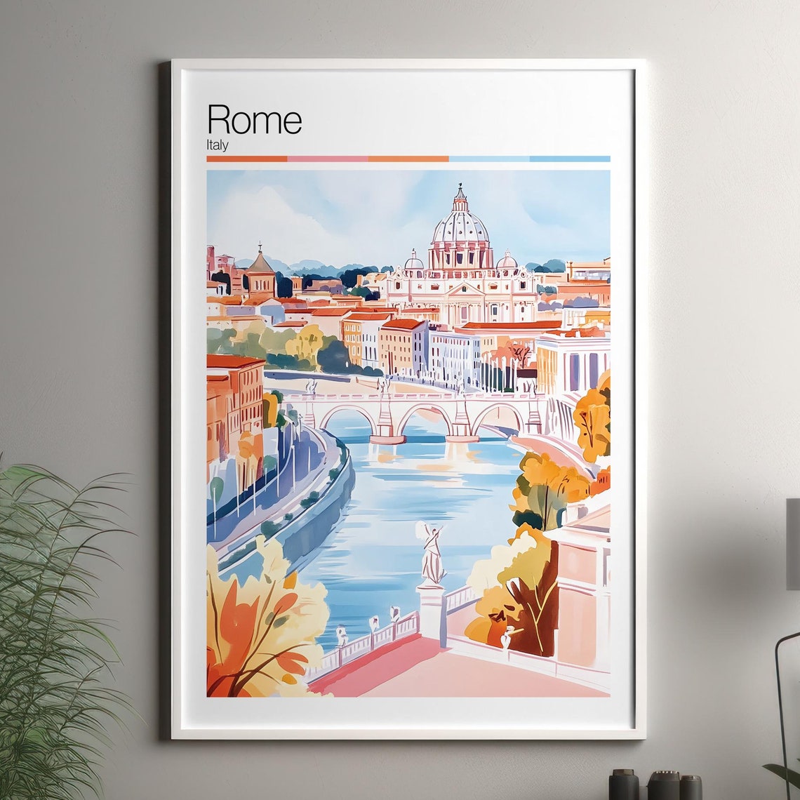 Rome Print Soft Colors Travel Poster Colourful Wall Art Italy City Decor For