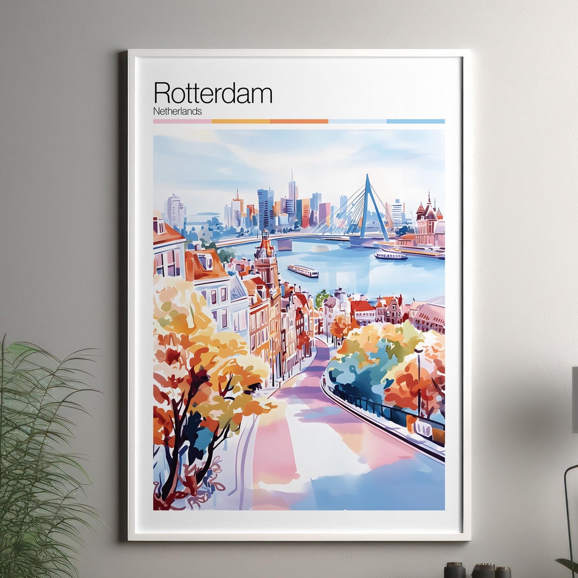 Rotterdam Print Soft Colors Travel Poster Colourful Wall Art Netherlands City Decor