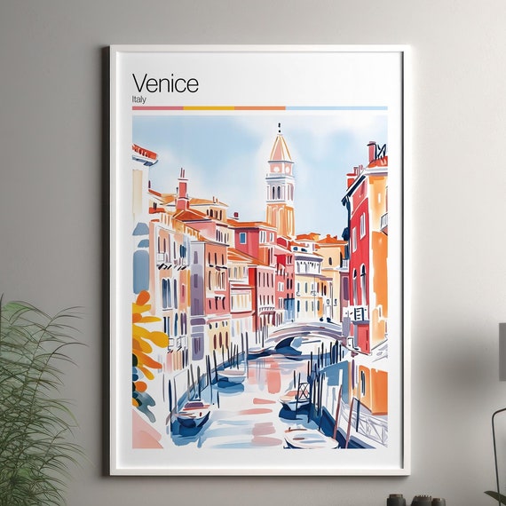 Venice Print Soft Colors Travel Poster Colourful Wall Art Italy City Decor For
