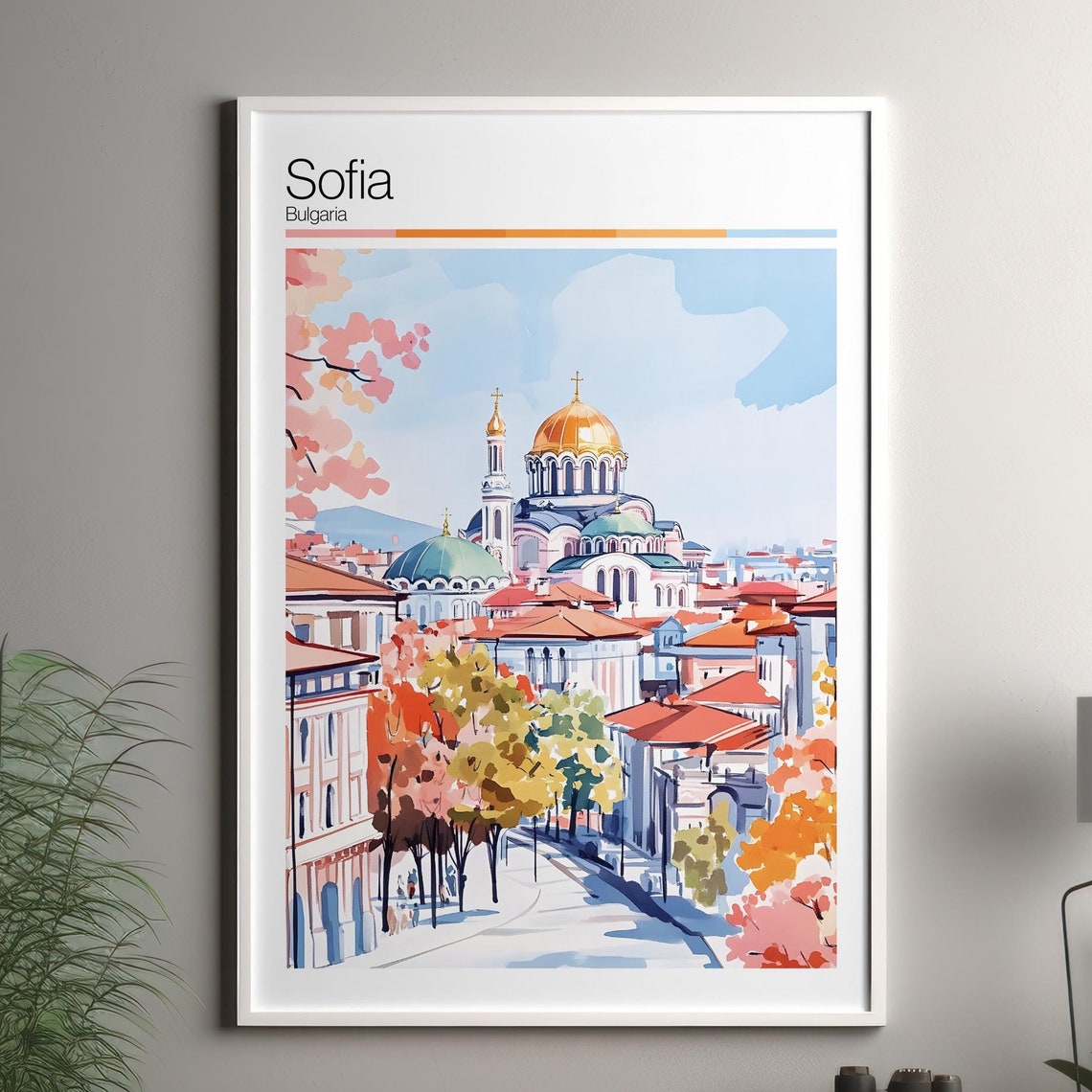 Sofia Print Soft Colors Travel Poster Colourful Wall Art Bulgaria City Decor For