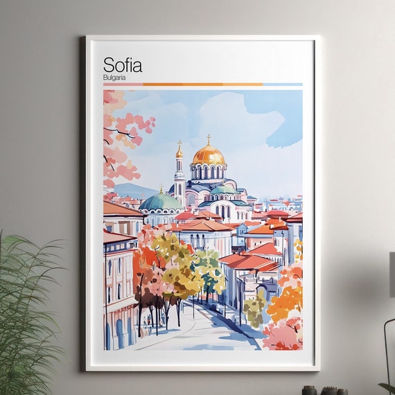Sofia Print Soft Colors Travel Poster Colourful Wall Art Bulgaria City Decor For