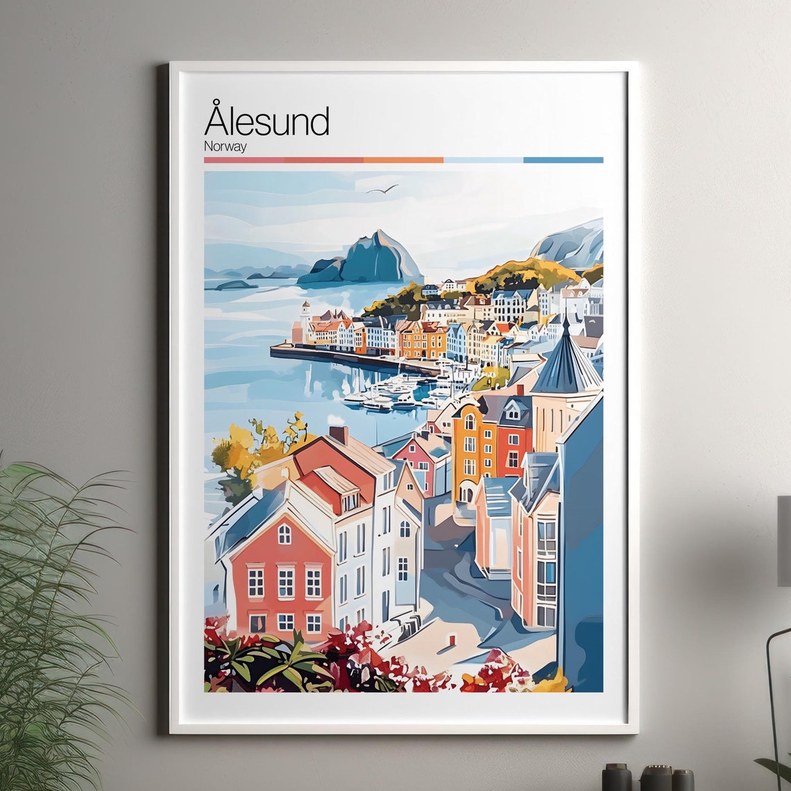 Lesund Print Soft Colors Travel Poster Colourful Wall Art Norway City Decor For