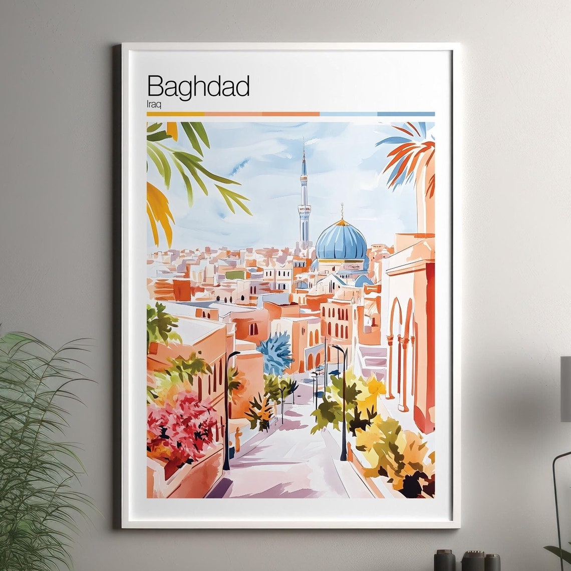Baghdad Print Soft Colors Travel Poster Colourful Wall Art Iraq City Decor For