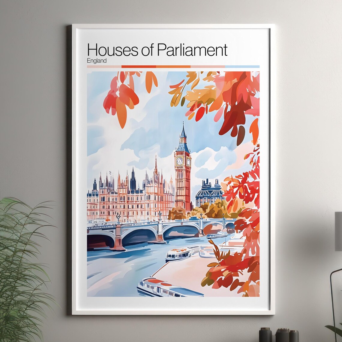 Houses Of Parliament England Watercolor Travel Poster Big Ben Art