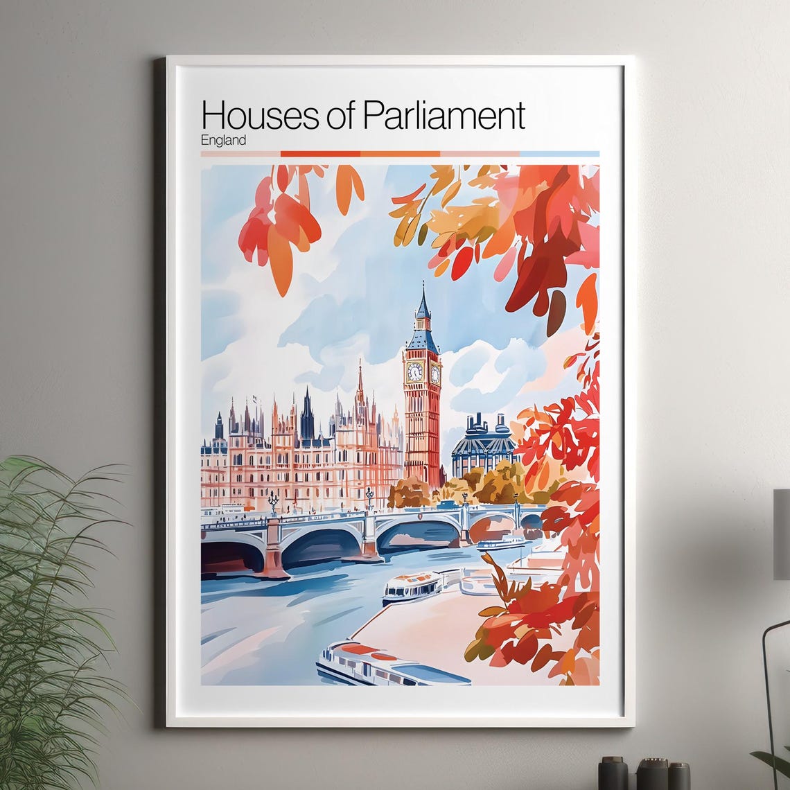 Houses Of Parliament Print Soft Colors Travel Poster United Kingdom City Art Decor