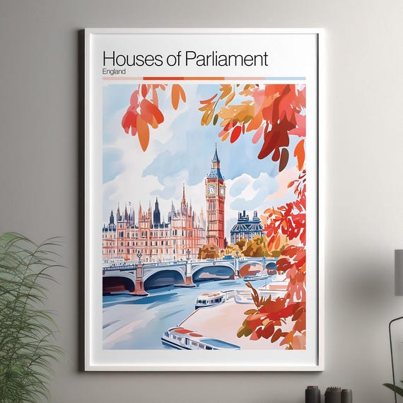 Houses Of Parliament Print Soft Colors Travel Poster United Kingdom City Art Decor