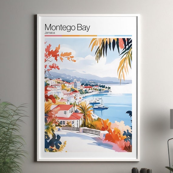 Montego Bay Print Soft Colors Travel Poster Colourful Wall Art Jamaica City Decor
