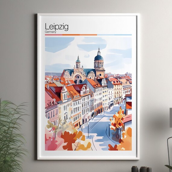 Leipzig Germany Historic Old Town Domes Watercolor Travel Poster