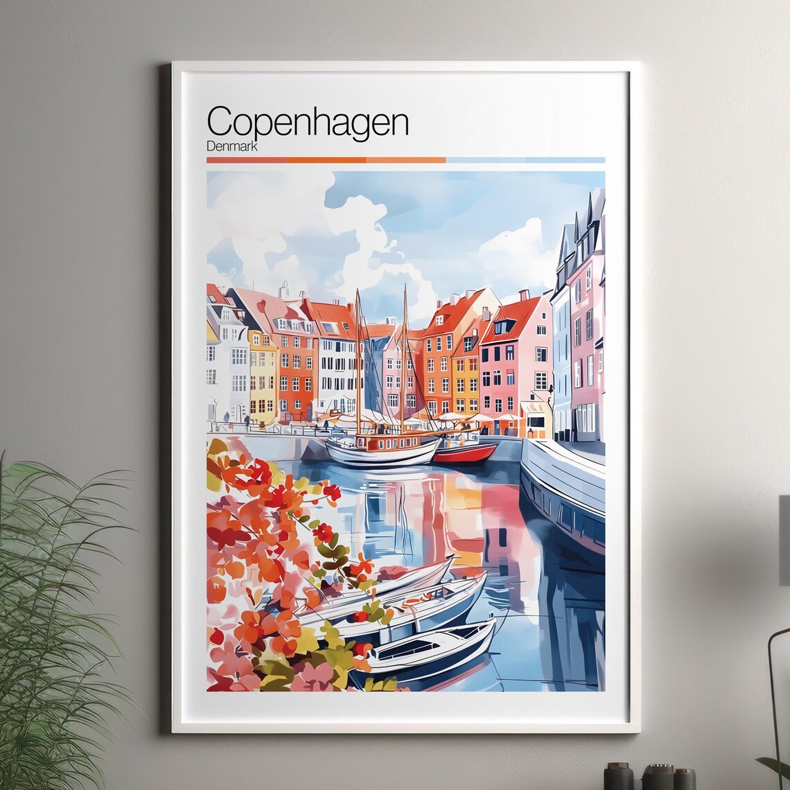 Copenhagen Denmark Colorful Nyhavn Canal Houses Boat Harbor Art Poster