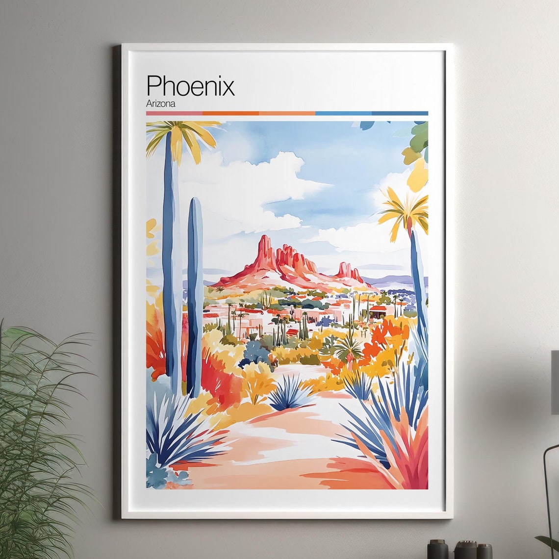 Phoenix Print Soft Colors Travel Poster Colourful Wall Art United States City Decor For
