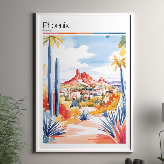 Phoenix Print Soft Colors Travel Poster Colourful Wall Art United States City Decor For