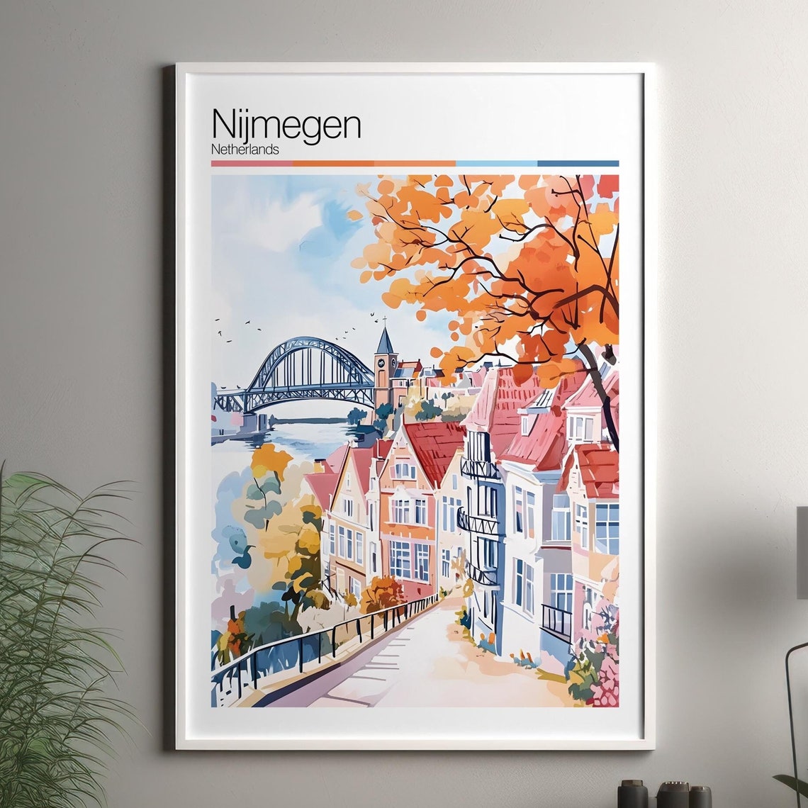 Nijmegen Print Soft Colors Travel Poster Colourful Wall Art Netherlands City Decor For
