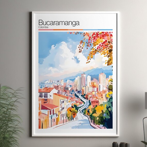 Bucaramanga Colombia City Skyline Colorful Travel Art Poster