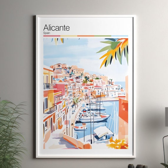 Alicante Print Soft Colors Travel Poster Colourful Wall Art Spain City Decor For