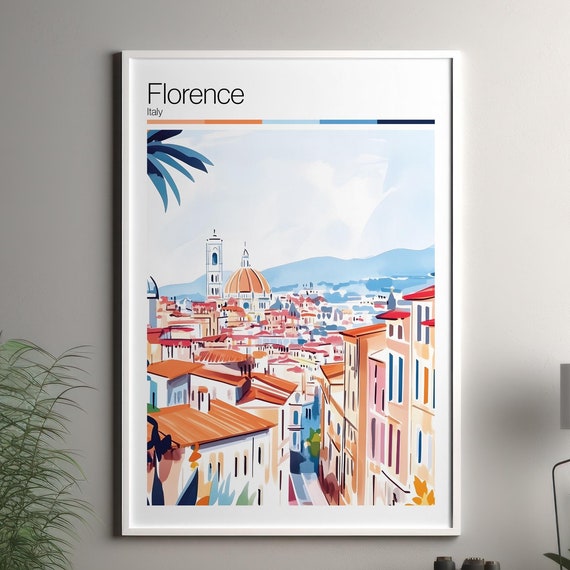 Florence Print Soft Colors Travel Poster Colourful Wall Art Italy City Decor For