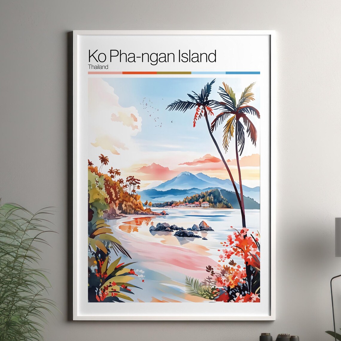 Ko Pha-ngan Island Thailand Watercolor Travel Poster Beach Art