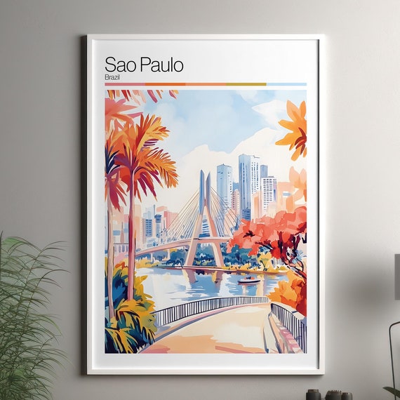 So Paulo Print Soft Colors Travel Poster Colourful Wall Art Brazil City Decor For