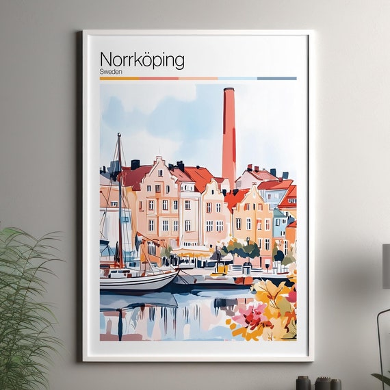 Norrkping Print Soft Colors Travel Poster Colourful Wall Art Sweden City Decor