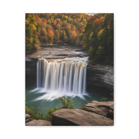 Waterfall Canvas Print Autumn Forest Landscape Wall Art