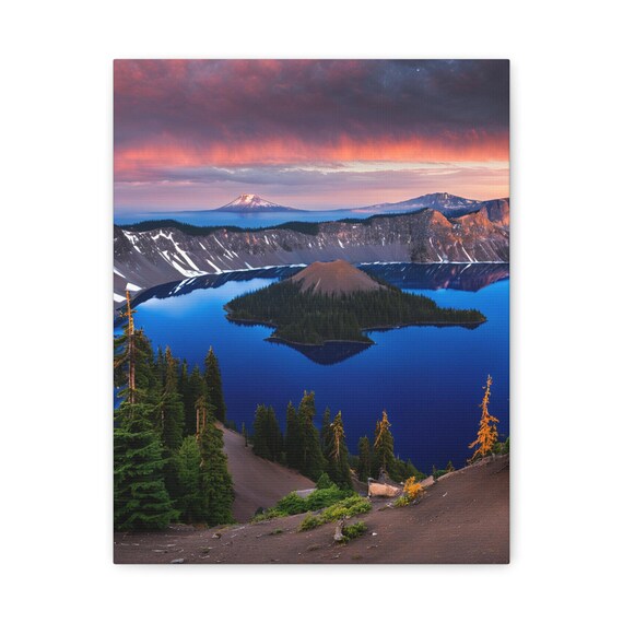 Volcanic Crater Lake Sunset Deep Blue Island Mirror Reflection Poster