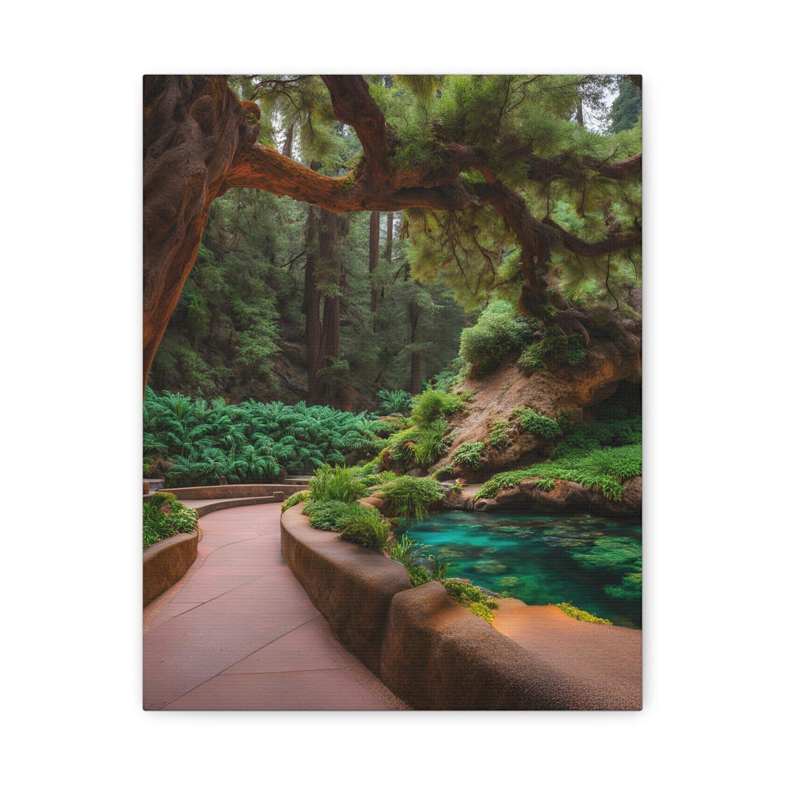 Emerald Forest Trail Winding to Turquoise Pool Nature Photo Art Poster