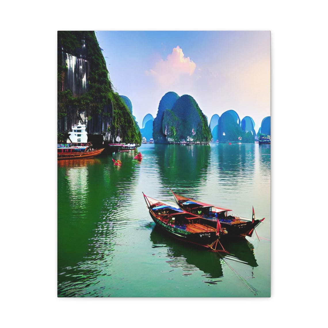 Ha Long Bay Canvas Print Vietnamese Fishing Boats Modern Wall Art