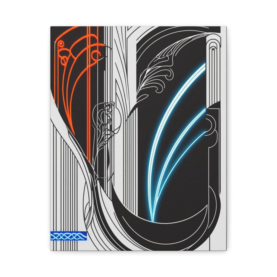 Neon Art Deco Line Art Bold Orange Blue Geometric Black Poster