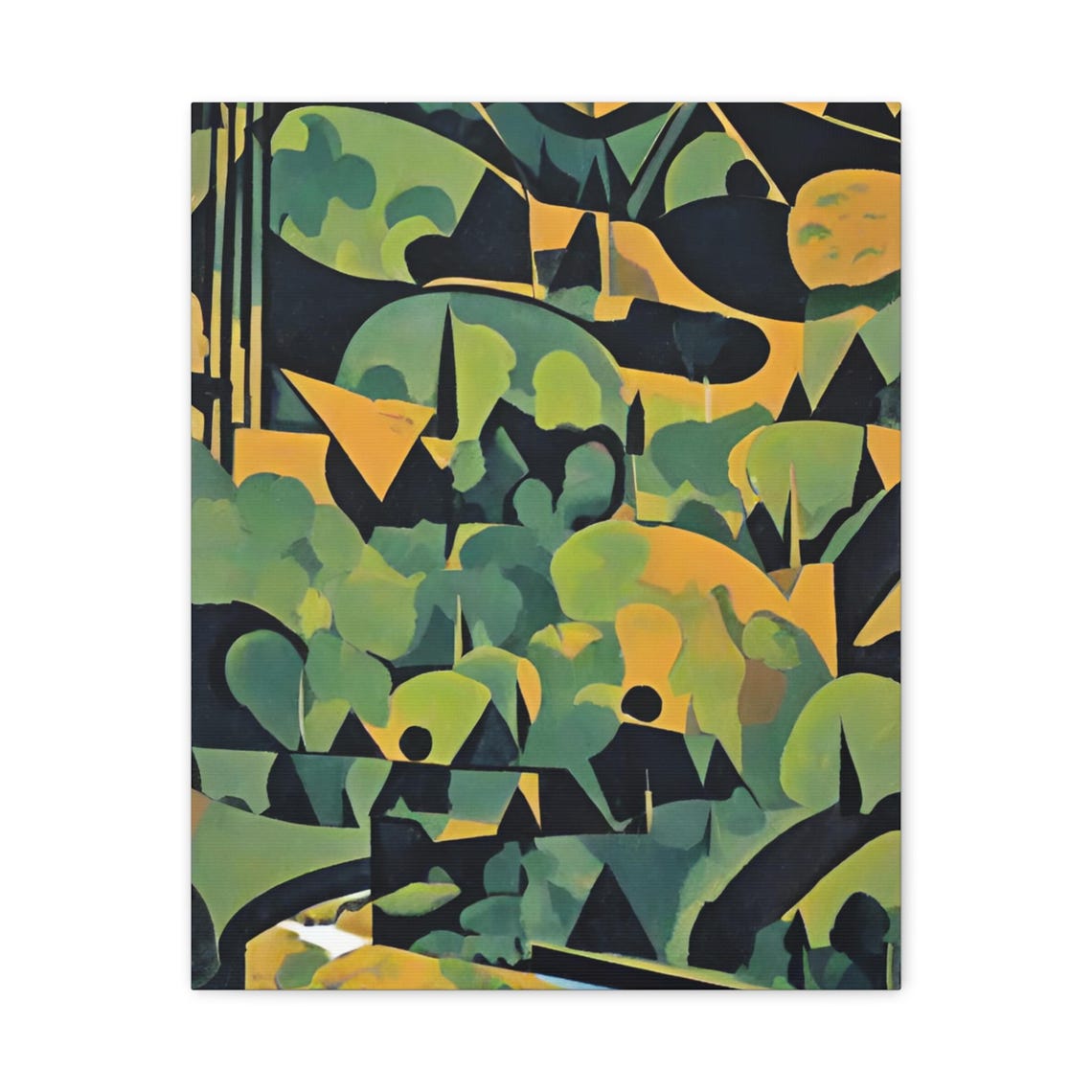 Green Gold Black Geometric Abstract Forest Shapes Modern Wall Art